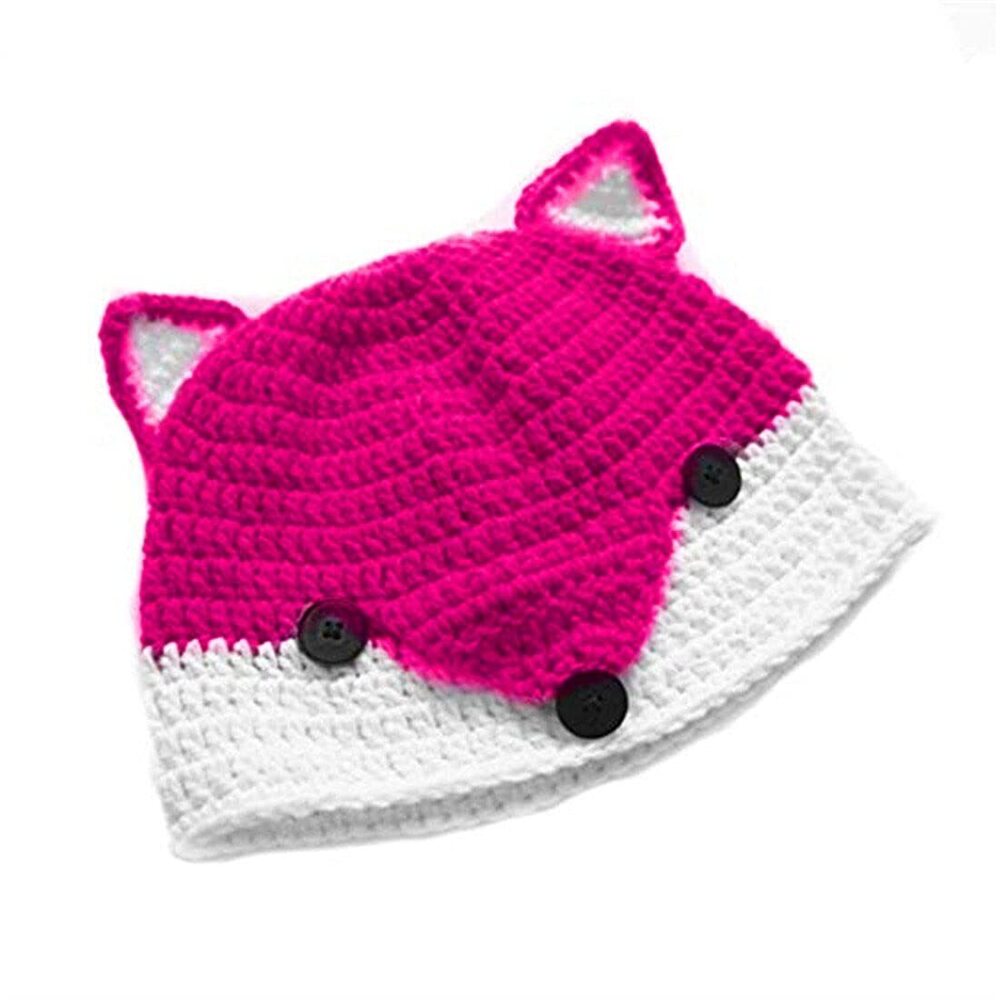 5171 Handmade Knit Funny Fox Ear Hat Winter Halloween Custome Beanie Rose